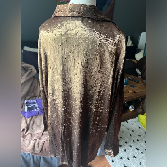 Gold Metallic Button-Up Blouse - Picture 5 of 7